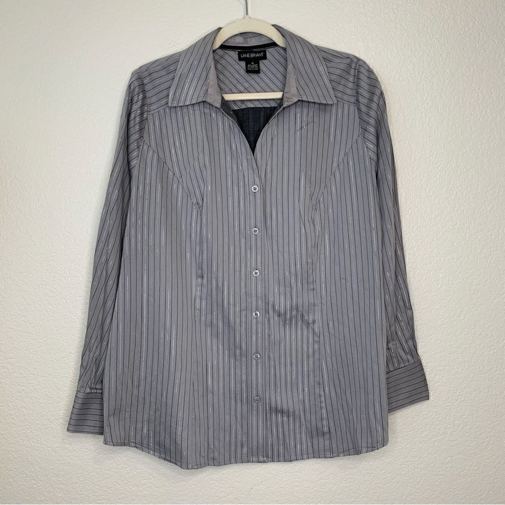 Lane Bryant Women’s Gray Metallic Striped Button Down Shirt